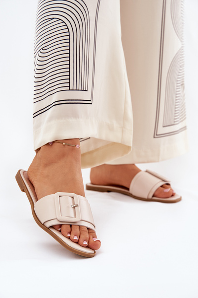 Плоскі Жіночі Еко Шкіряні Сандалі З Пряжкою Бежеві Bamma