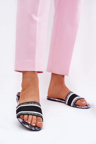 Візерункові Плоскі Жіночі Сандалі Чорні Leysi