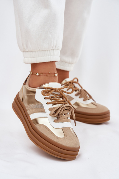 Жіночі Кросівки На Платформі З Подвійним Шнурівкою Леопард Золоті Шпильки