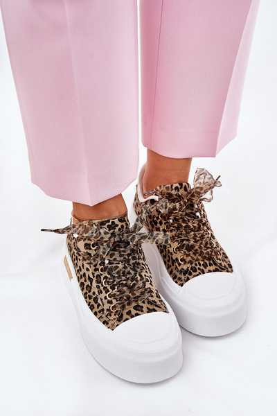 Жіночі Кросівки На Масивній Платформі З Декоративним Шнурком Леопардові Коричневі Зидора