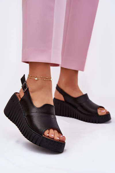 Жіночі Сандалі З Природної Шкіри На Танкетці Artiker Чорні 54C0791