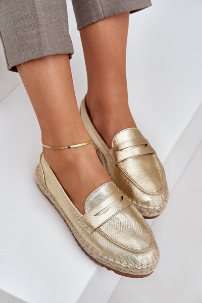 Жіночі еспадрильї з джутовим плетінням на плоскій підошві золоті Shilova