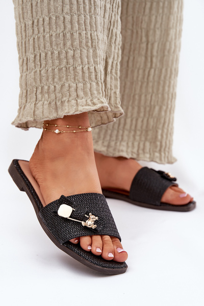 Жіночі Сандалі На Плоскому Каблуці З Бантом Чорні Sallariela