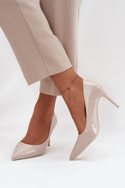 Лаковані Еко Шкіряні Жіночі Туфлі З Острими Носками Світло Бежеві Jadira