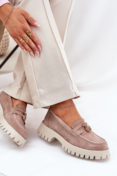 Замшеві Жіночі Мокасини З Аплікацією Ведмедя Vinceza 79533 Бежеві