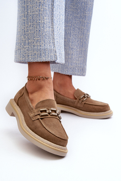 Жіночі замшеві лофери на плоскій каблуці з декором D&A TW101 Коричневий