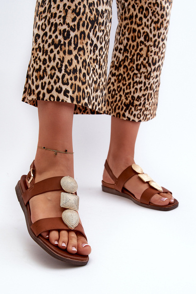 Жіночі босоніжки на плоскій підошві з прикрасами Sergio Leone SK072H Коричневий