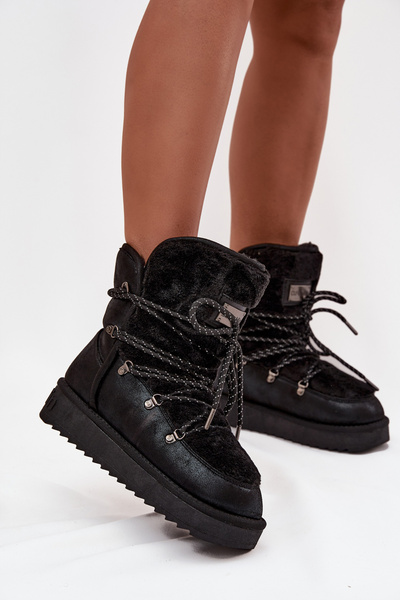 Жіночі зимові чоботи на платформі з хутром D.Franklin DFSH37005 Чорні