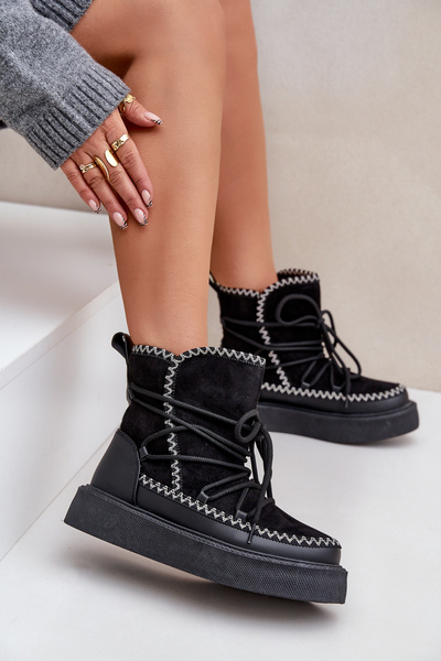 Жіночі Снігоступи З Вишивкою На Платформі Чорні Naleris