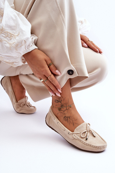 Жіночі замшеві мокасини бежеві Si Passione