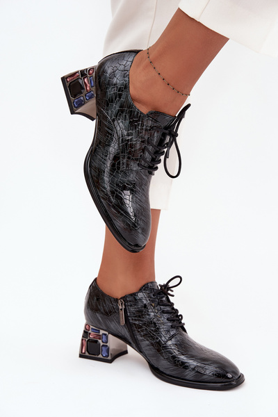 Шкіряне лакове жіноче взуття на підборах з кристалами Artiker 57C0072 сірі