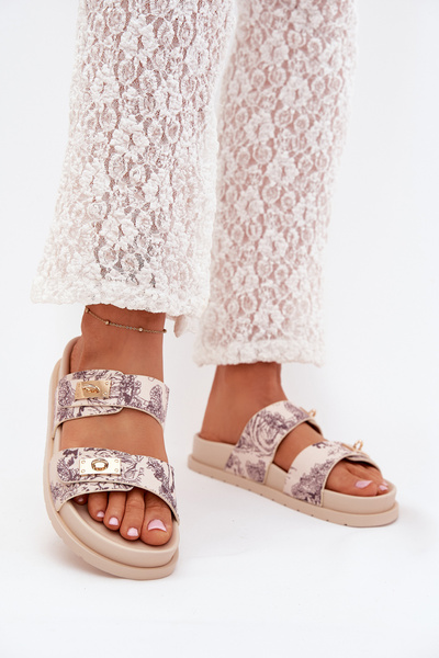 Візерункові Жіночі Сланці На Платформі Бежеві Sorina