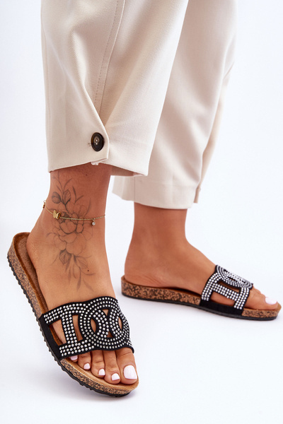 Жіночі тапочки з прикрасами чорні Evelins