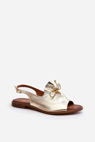 Золоті шкіряні сандалі на плоскій підошві Zazoo 2898