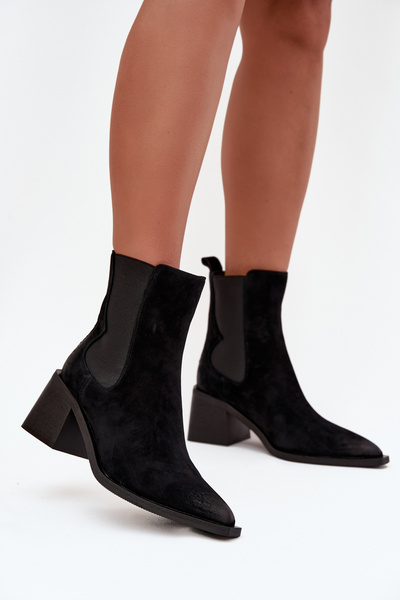 Шкіряні замшеві жіночі ботильйони на підборах з підкладкою Artiker 57C0049 Чорні