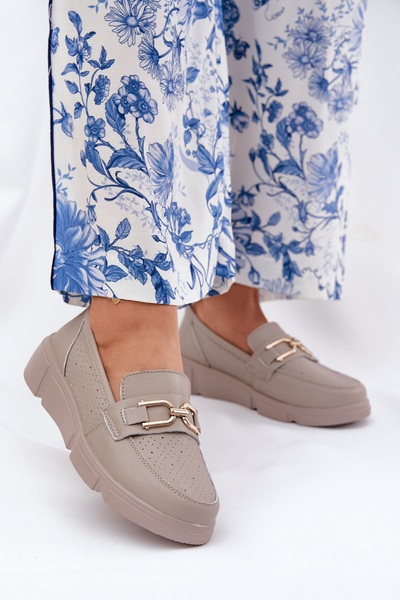 Жіночі Замшеві Мокасини з Золотим Декором Ciemnobeżowe Vinceza 88007