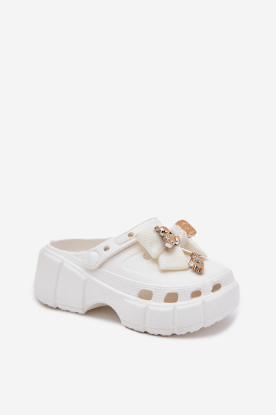 Дитячі Сліпони Для Дівчаток З Підкладкою І Прикрашеннями Білі Selvana