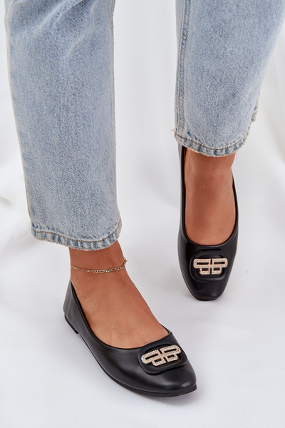 Балетки На Плоскій Підошві З Декором Чорні Ainoria