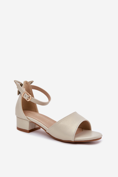 Блискучі дівочі сандалі на низькому каблуці золоті Ainare