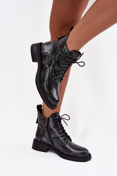 Лаковані шкіряні жіночі черевики на платформі D&A LZ52-954 Темно-синій