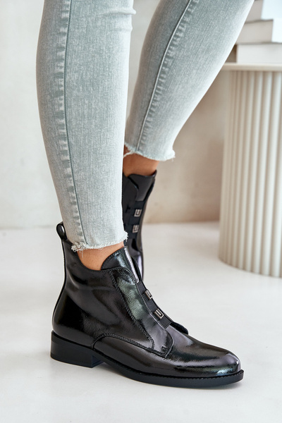 Лаковані ботильйони з блискавкою, утепленою плоскою підборою S.Barski HY42-717 Чорний