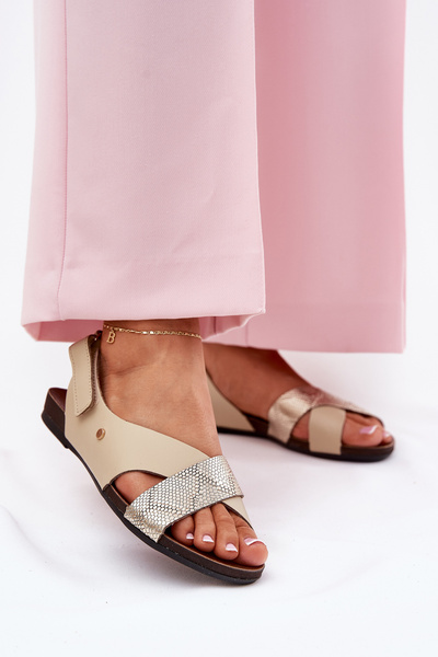 Шкіряні сандалі на липучках бежево-золоті Zazoo 40141