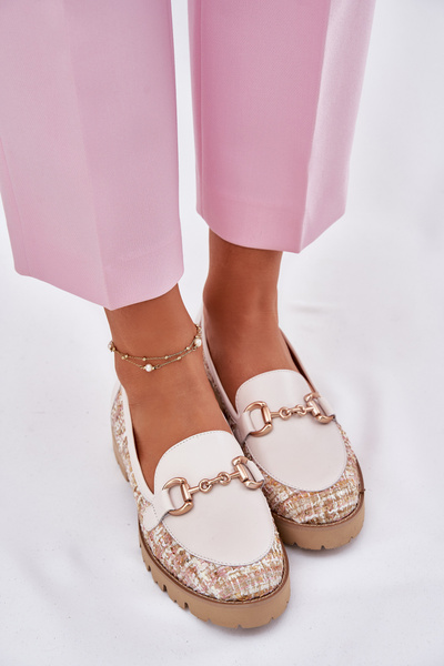 Жіночі Шкіряні Мокасини З Золотим Детаєм Світло-бежеві Лаура Мессі 2938