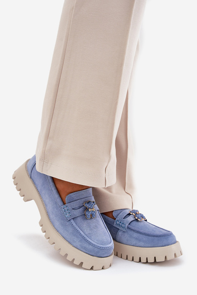 Замшеві мокасини для жінок з прикрасою ведмедик Vinceza 79533 Сині