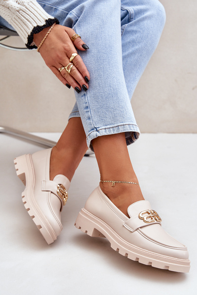 Жіночі Мокасини З Золотим Деталем Бежеві Тріонна