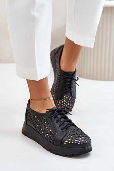 Zazoo 2973 Чорні шкіряні туфлі на платформі з вирізом