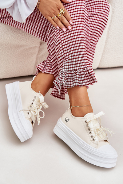 Жіночі Кросівки На Платформі З Декоративним Шнурівкою Бежеві Tivora