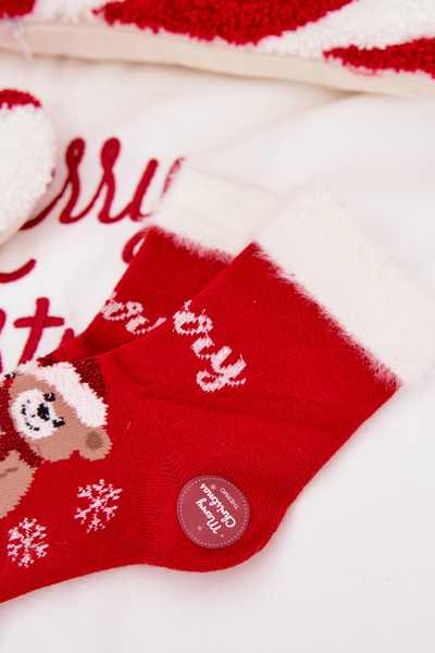 Різдвяні Дитячі Шкарпетки З Мехом І Медведиком І Вовною Альпаки Червоні