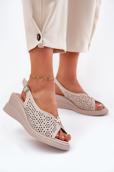 Жіночі Шкіряні Сандалі На Платформі Vinceza 41476 Бежеві
