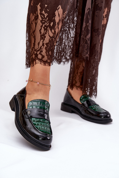 Лакировані Шкіряні Жіночі Мокасини Vinceza 91125 Зелено-Чорні