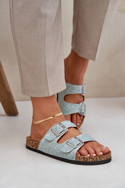 Текстильні сланці на корковій підошві з пряжками м'ята Atera