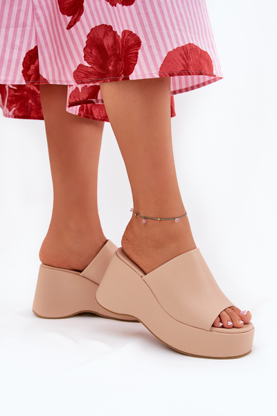 Еко шкіряні жіночі сандалі на платформі і підборах бежеві Kisoffi