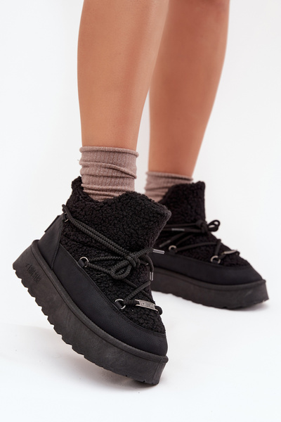 Жіночі Снігоступи На Платформі З Пухнастим Вовняним Покриттям Big Star SS274109 Чорні