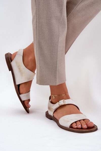 Жіночі Шкіряні Плоскі Сандалі Zazoo 3014 Вицвілі Золоті