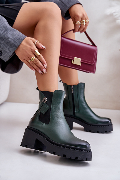 Zazoo 60490 Шкіряні утеплені чоботи з декором Темно-зелені