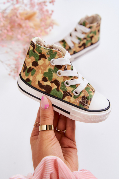 Дитячі високі кросівки на блискавці бежево-зелений Filemon