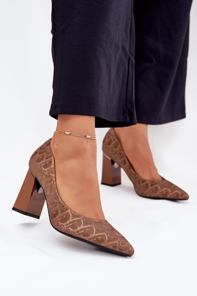 Туфлі На Каблуці Для Жінок З Декоративним Тисненням Vinceza 62254 Коричневі