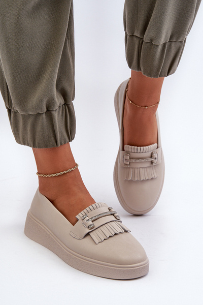 Світлі жіночі шкіряні мокасини на платформі бежеві LR590 S.Barski