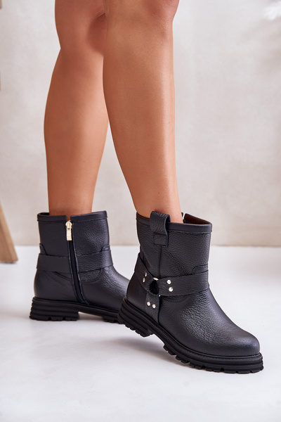 Шкіряні жіночі черевики на підборах чорні Lewski 3610