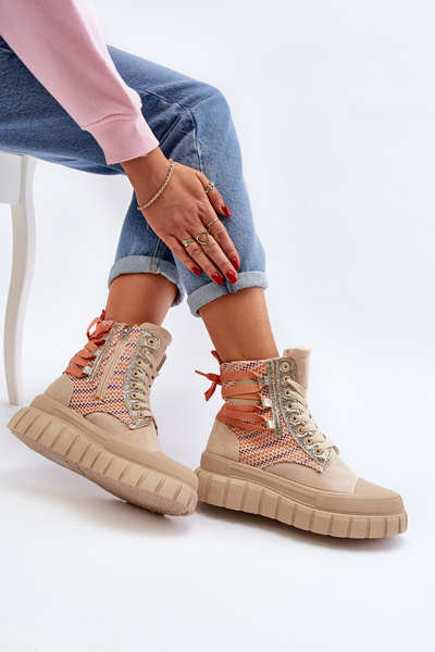 Жіночі високі замшеві кросівки бежеві Eleamia