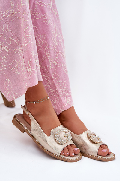 Жіночі Сандалі На Плоскому Каблуці З Декоративною Деталлю S.Barski KV51-080 Золоті