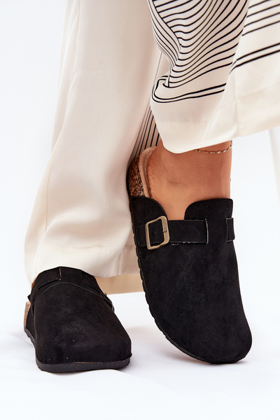 Шльопанці домашні  на платформі з застібкою чорні Selio