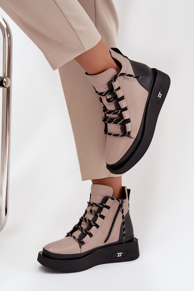 Шкіряні жіночі ботильйони на платформі з підкладкою Artiker 55C0884 Бежеві