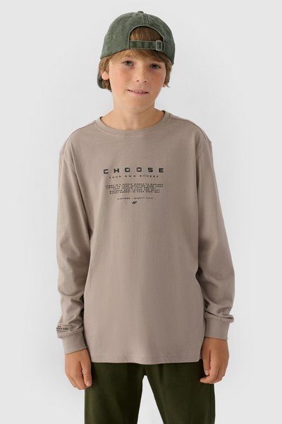 Футболка з довгим рукавом для хлопчика з принтом Regular 4F 4FJWAW24TLONM294-26S сіра