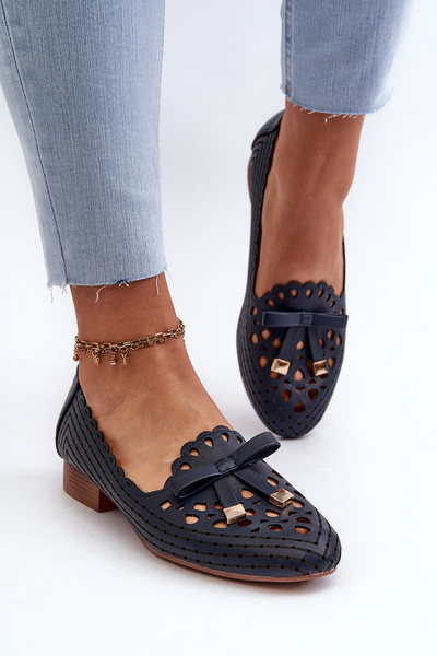 Жіночі темно-сині балетки з вирізом і бантом Nestavia