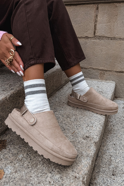 Жіночі тапочки утеплені хутром на платформі бежеві Азіда